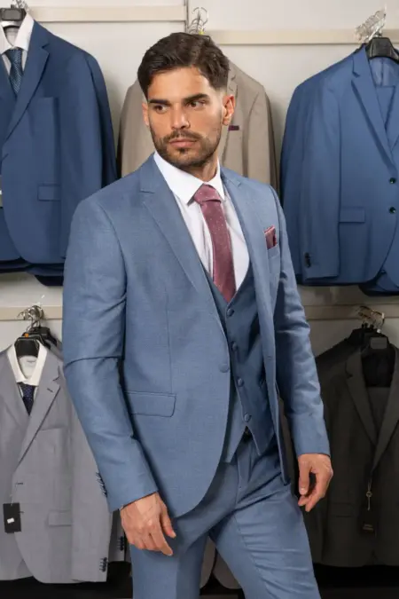 Κοστούμι Γαλάζιο στενής γραμμής με γιλέκο #127
