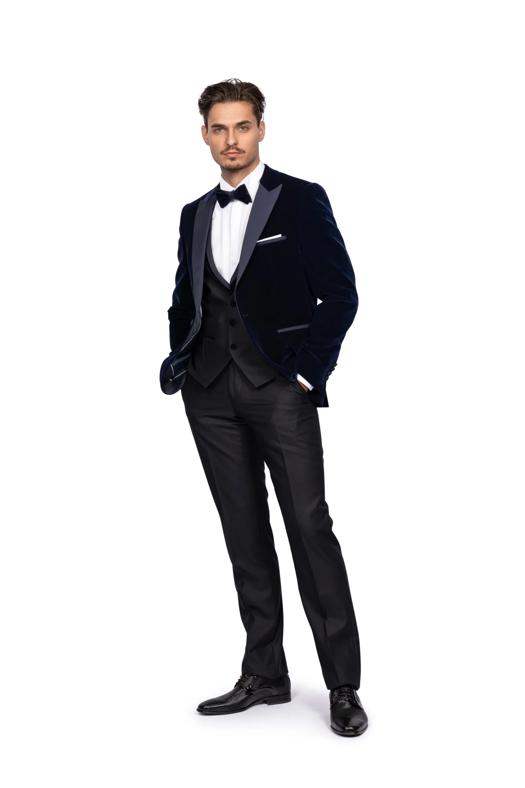 Κοστούμι Ανδρικό με Βελουτέ Σακάκι Και Γιλέκο Παπιγιόν 173