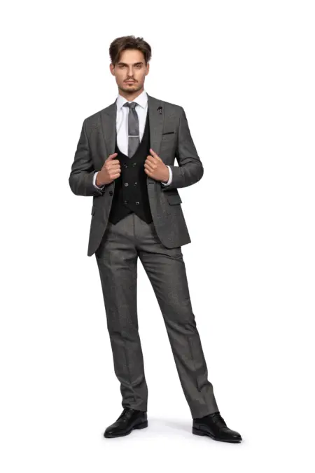 Κοστούμι Ανδρικό Γκρι Με Μαύρο Γιλέκο 154