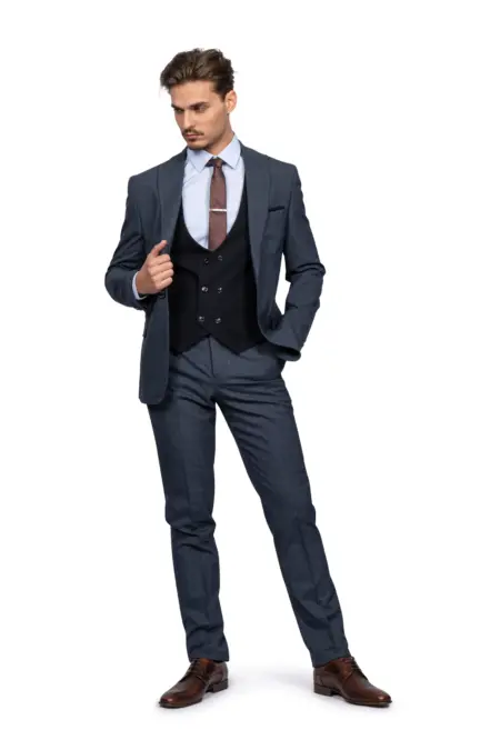 Κοστούμι Ανδρικό Μπλε Με Μπλε Σκούρο Γιλέκο 152