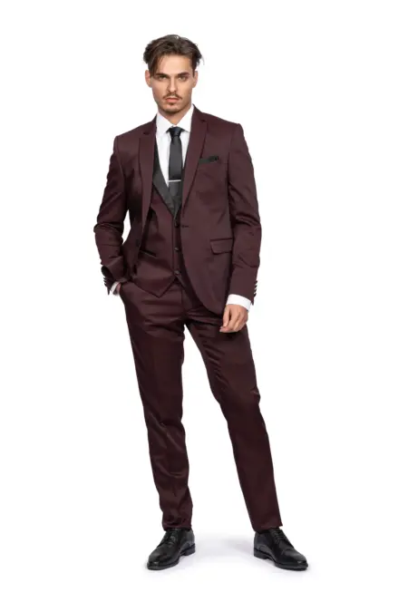 Κοστούμι Ανδρικό Μπορντό Με Μπορντό Γιλέκο 162