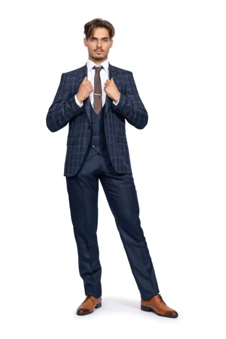 Κοστούμι Ανδρικό Καρό Μπλε Με Μπλε Γιλέκο 160