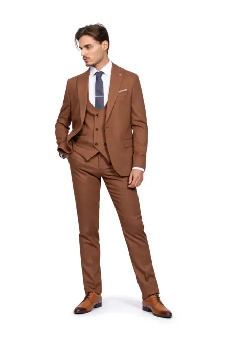 Κοστούμι Ανδρικό Καμηλό Με Καμηλό Γιλέκο 158