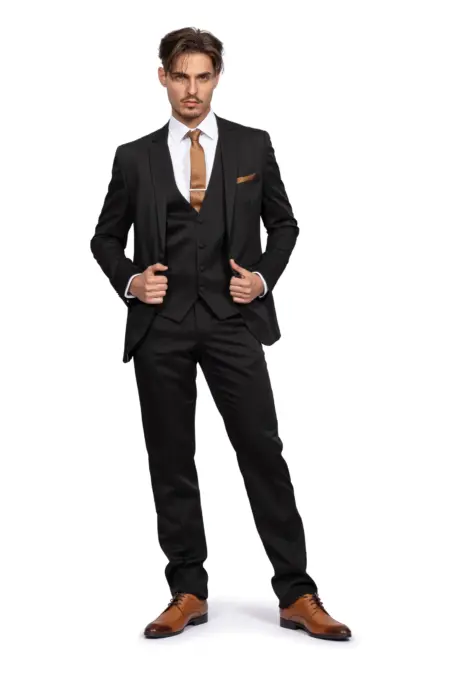 Κοστούμι Ανδρικό Μαύρο Με Μαύρο Γιλέκο 166