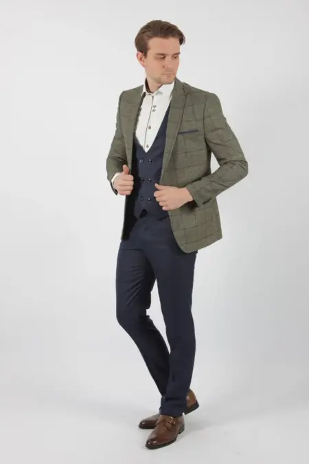 Ανδρικό Σακάκι Slim Fit Λαδί Καρό Senso Diverso 083-07