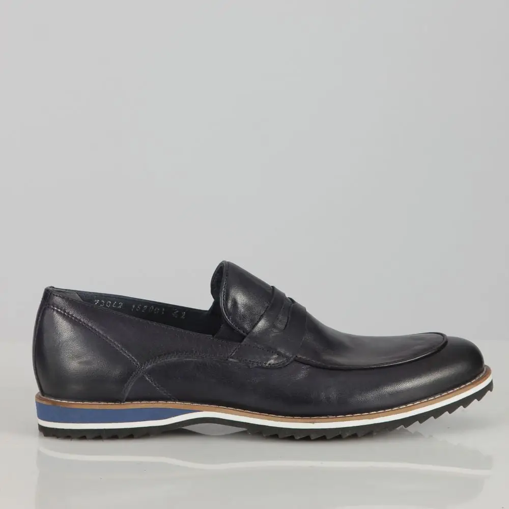 Ανδρικό Slip On Δερμάτινο Παπούτσι Penny Loafer Μπλε 152001