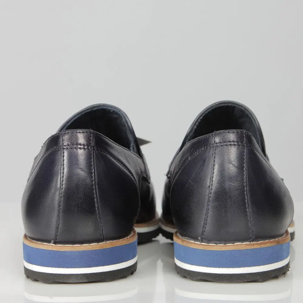 Ανδρικό Slip On Δερμάτινο Παπούτσι Penny Loafer Μπλε 152001