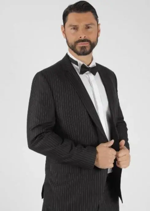 Ανδρικό Κοστούμι Μαύρο Ριγέ Slim Fit Senso Diverso