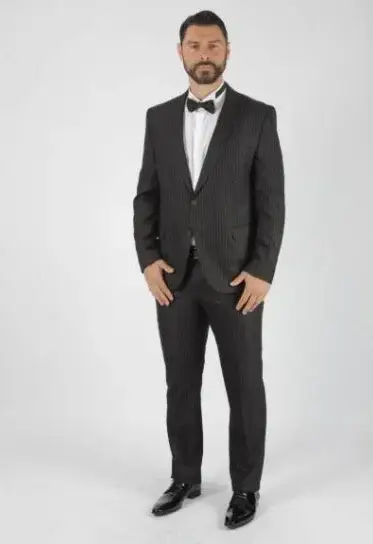 Ανδρικό Κοστούμι Μαύρο Ριγέ Slim Fit Senso Diverso