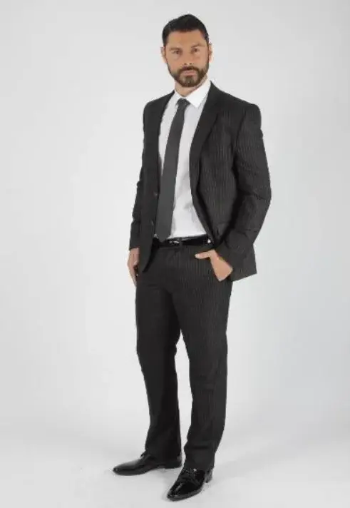 Ανδρικό Κοστούμι Μαύρο Ριγέ Slim Fit Senso Diverso