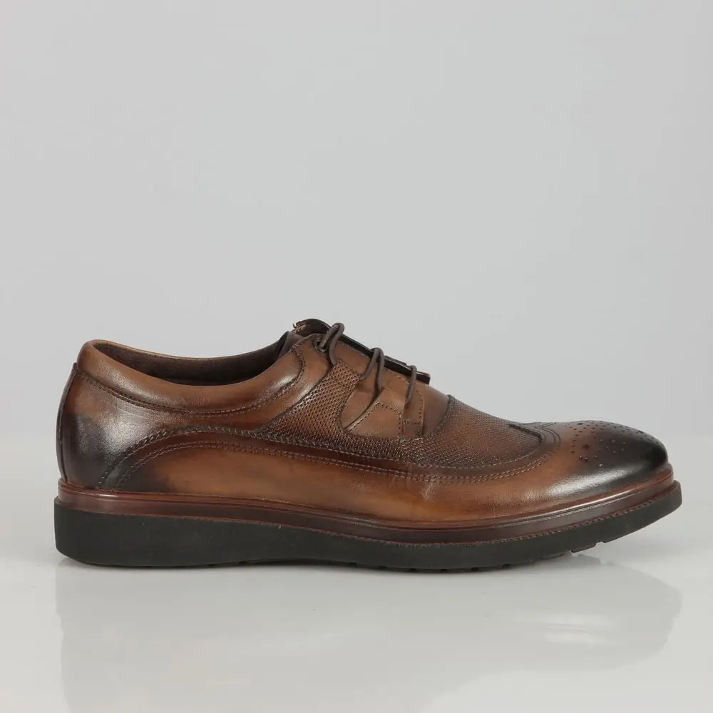 Ανδρικά Παπούτσια Δερμάτινα Blucher Brogue Diamond Pattern Καφέ 20502