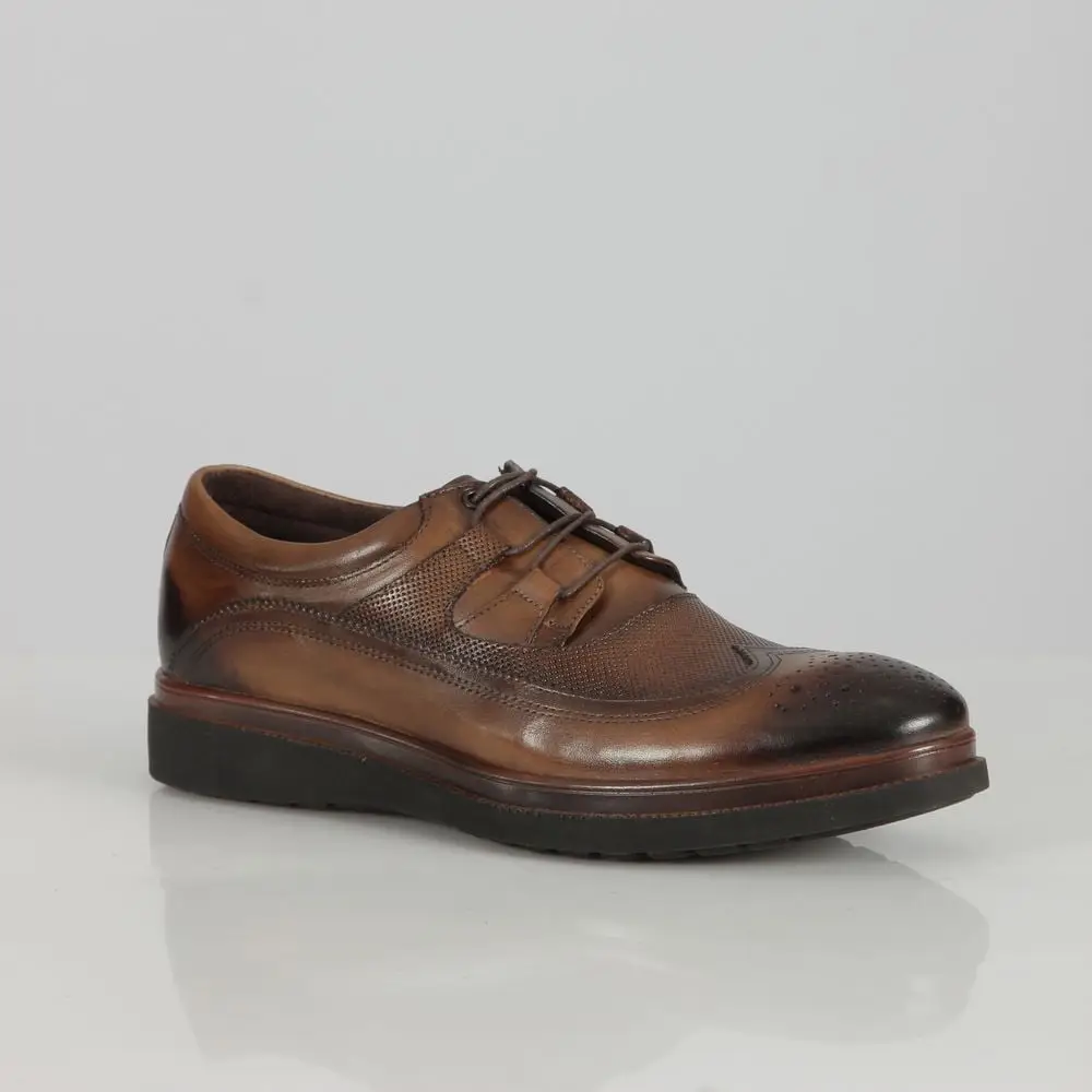 Ανδρικά Παπούτσια Δερμάτινα Blucher Brogue Diamond Pattern Καφέ 20502