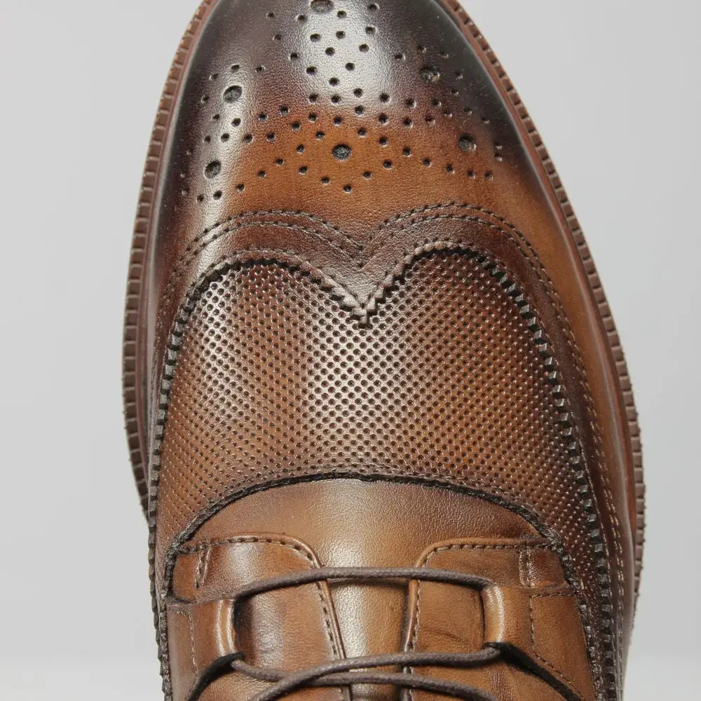 Ανδρικά Παπούτσια Δερμάτινα Blucher Brogue Diamond Pattern Καφέ 20502