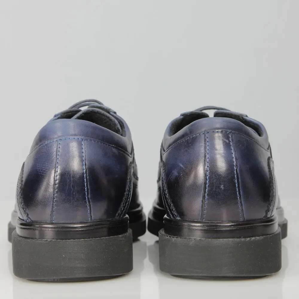Ανδρικά Παπούτσια Δερμάτινα Blucher Brogue Diamond Pattern Μπλε 20503