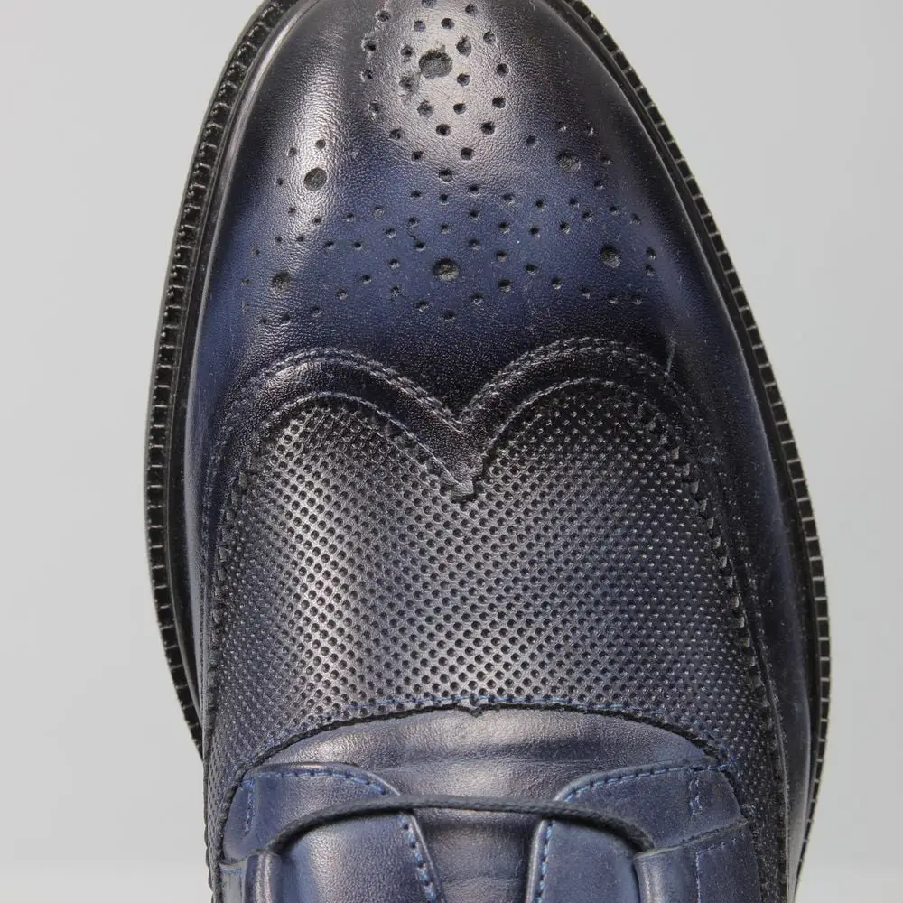 Ανδρικά Παπούτσια Δερμάτινα Blucher Brogue Diamond Pattern Μπλε 20503