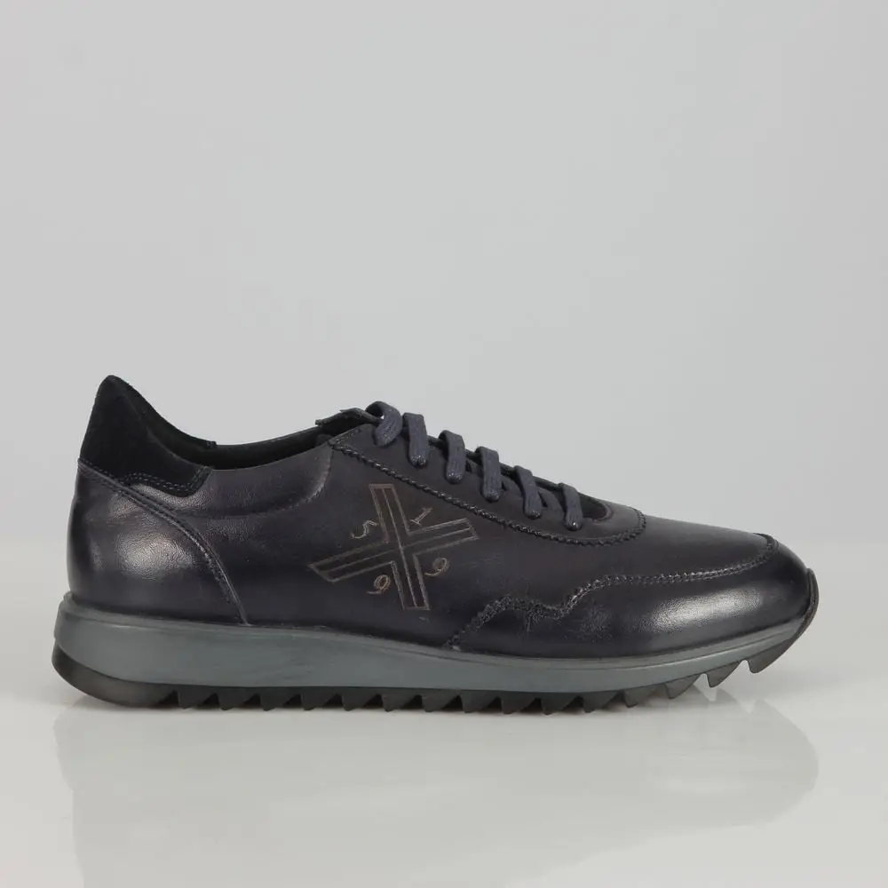 Ανδρικά Παπούτσια Sneakers Δερμάτινα Με Διακοσμητικό Σχέδιο Στο Πλάι Μπλε Navy 20511