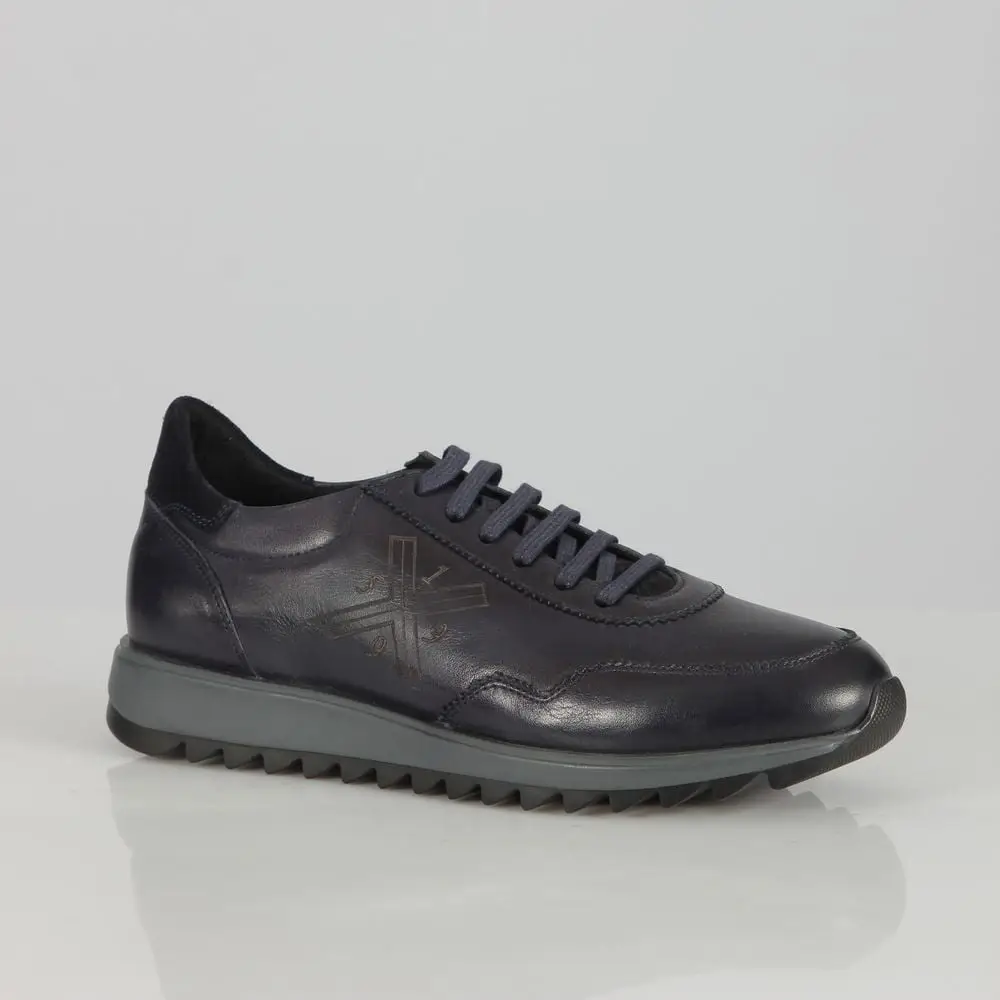 Ανδρικά Παπούτσια Sneakers Δερμάτινα Με Διακοσμητικό Σχέδιο Στο Πλάι Μπλε Navy 20511
