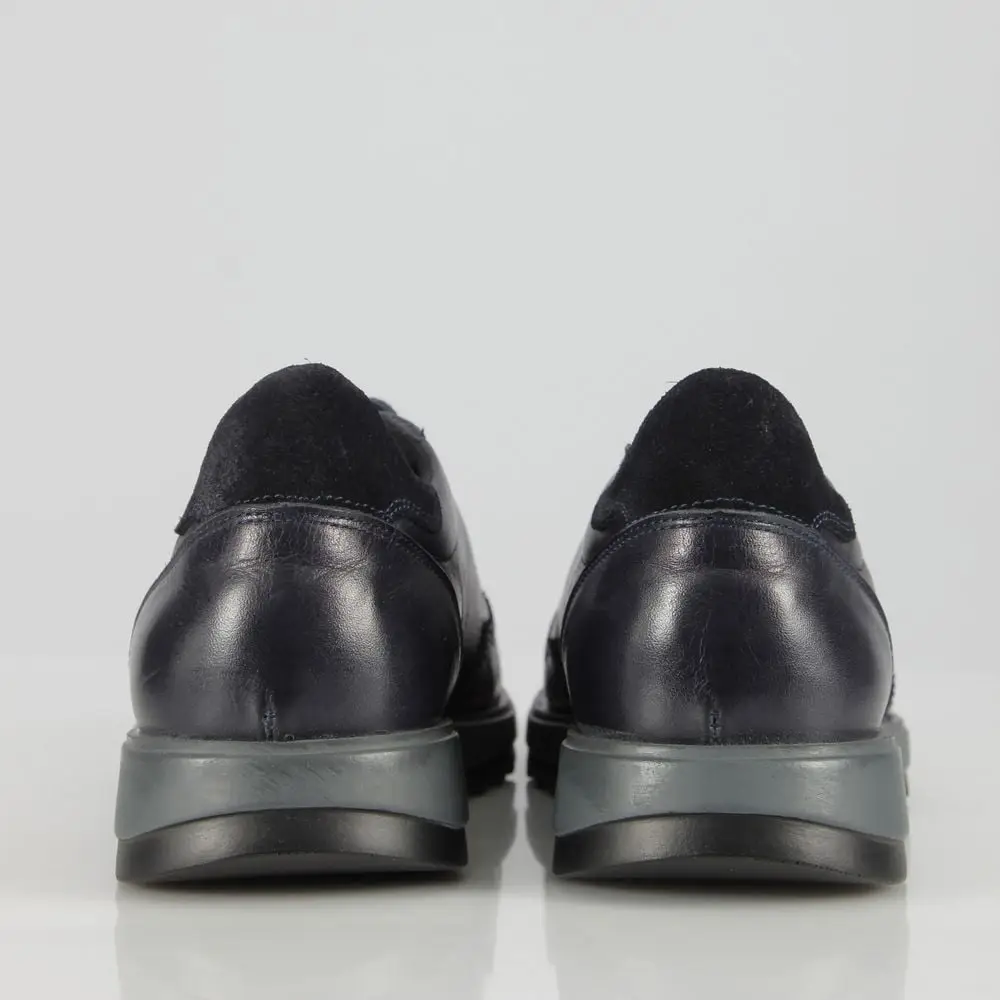 Ανδρικά Παπούτσια Sneakers Δερμάτινα Με Διακοσμητικό Σχέδιο Στο Πλάι Μπλε Navy 20511
