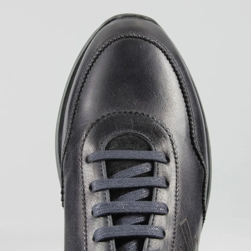 Ανδρικά Παπούτσια Sneakers Δερμάτινα Με Διακοσμητικό Σχέδιο Στο Πλάι Μπλε Navy 20511