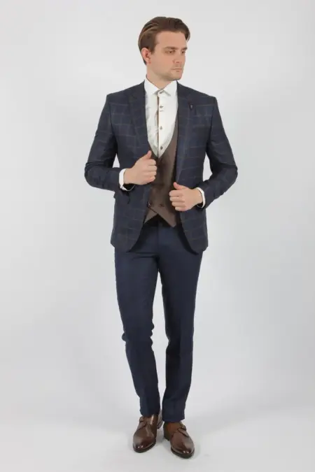 Ανδρικό Σακάκι Μπλε Καρό Slim Fit Kapralos Noble