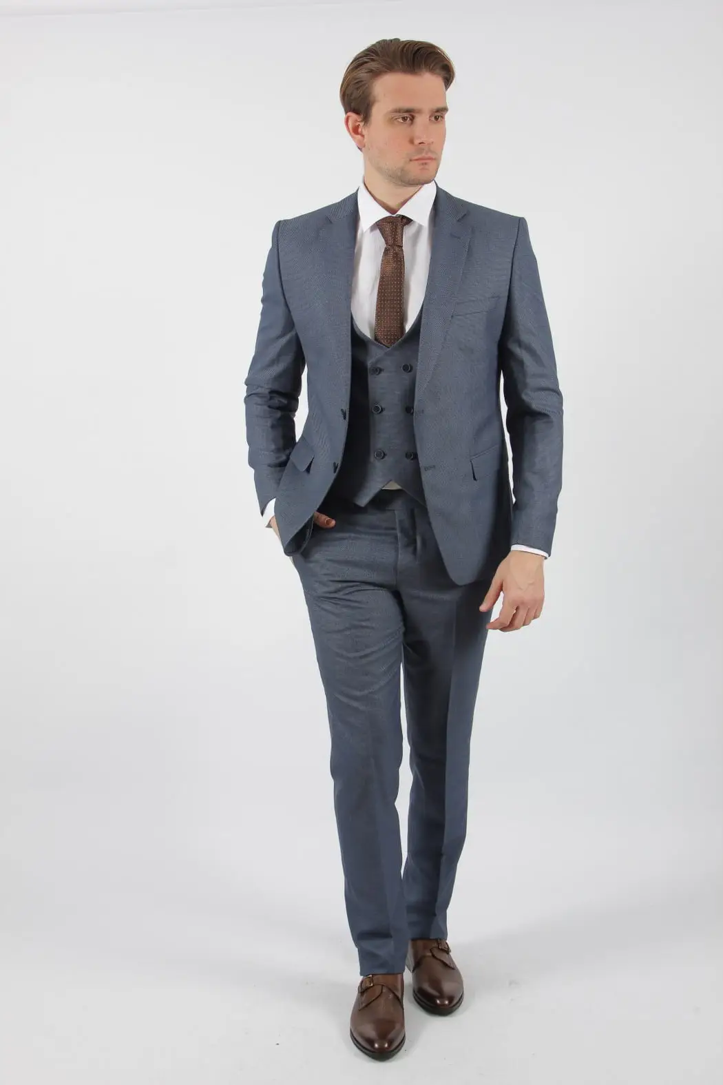 Ανδρικό Κουστούμι Μπλε Πικέ Slim Fit Senso Diverso 301-02