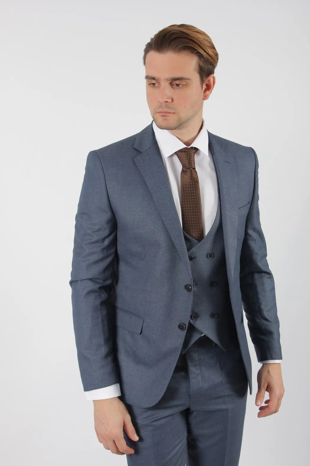 Ανδρικό Κουστούμι Μπλε Πικέ Slim Fit Senso Diverso 301-02