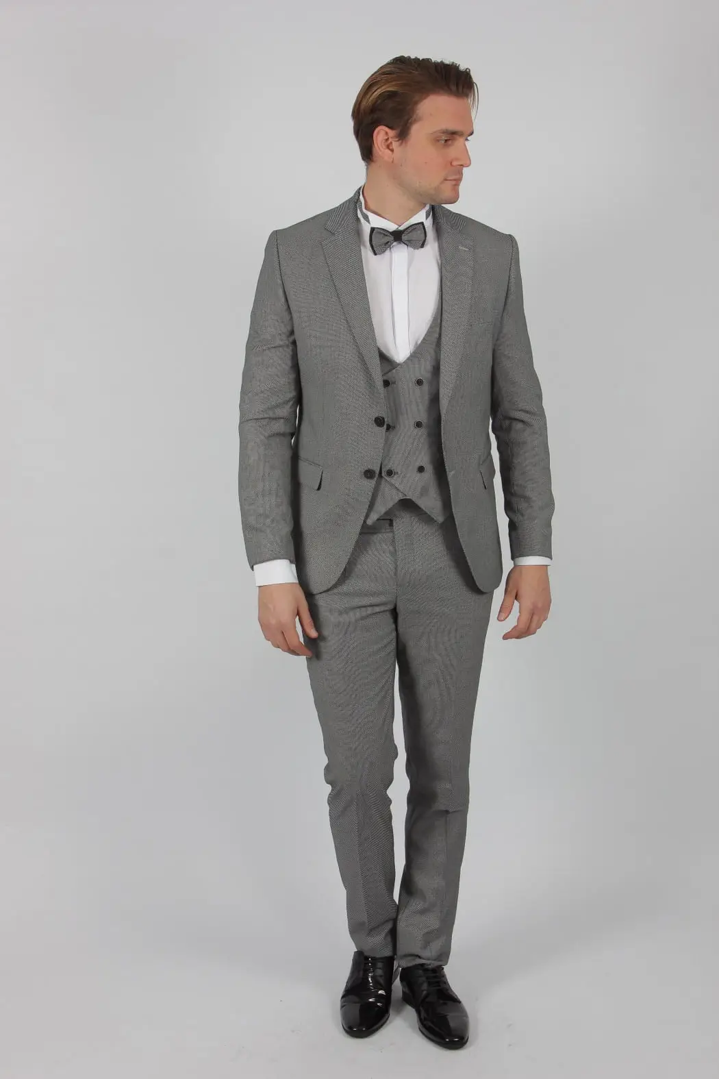 Γαμπριάτικο Slim Fit Κουστούμι Senso Diverso Γκρι Μικροσχέδιο 303-04