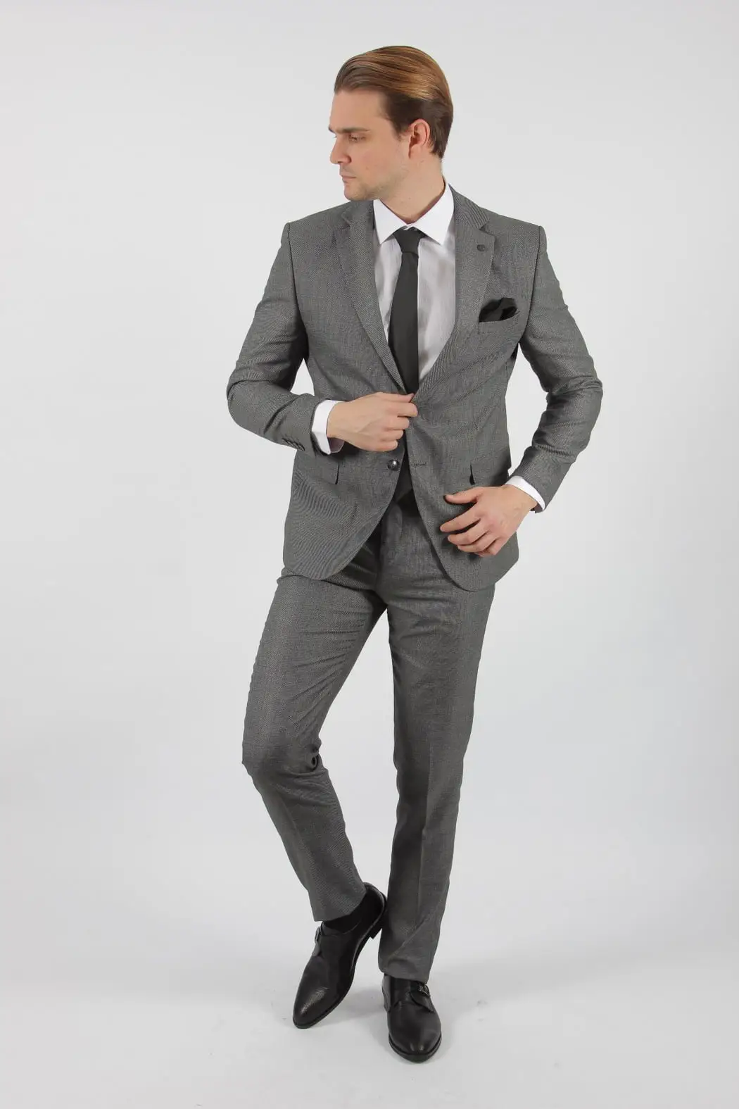 Ανδρικό Κουστούμι Γκρι Πικέ Slim Fit Senso Diverso 3481