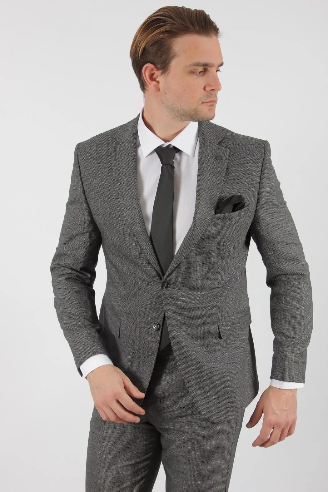 Ανδρικό Κουστούμι Γκρι Πικέ Slim Fit Senso Diverso 3481