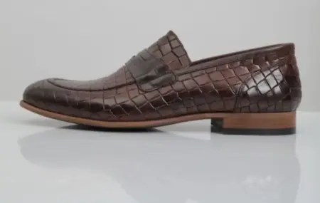 Ανδρικά Παπούτσια Slip On Δερμάτινα Κροκό Penny Loafers Diamond Pattern Καφέ 3511