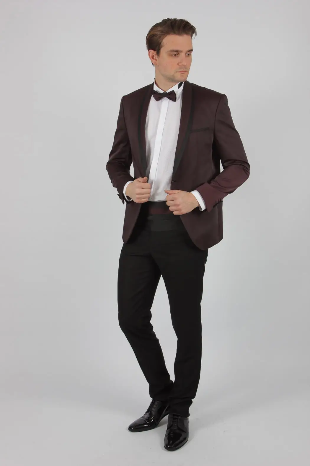 Γαμπριάτικο Κουστούμι Senso Diverso  Γκρενά Slim Fit Στρογγυλό Πέτο 4135-03