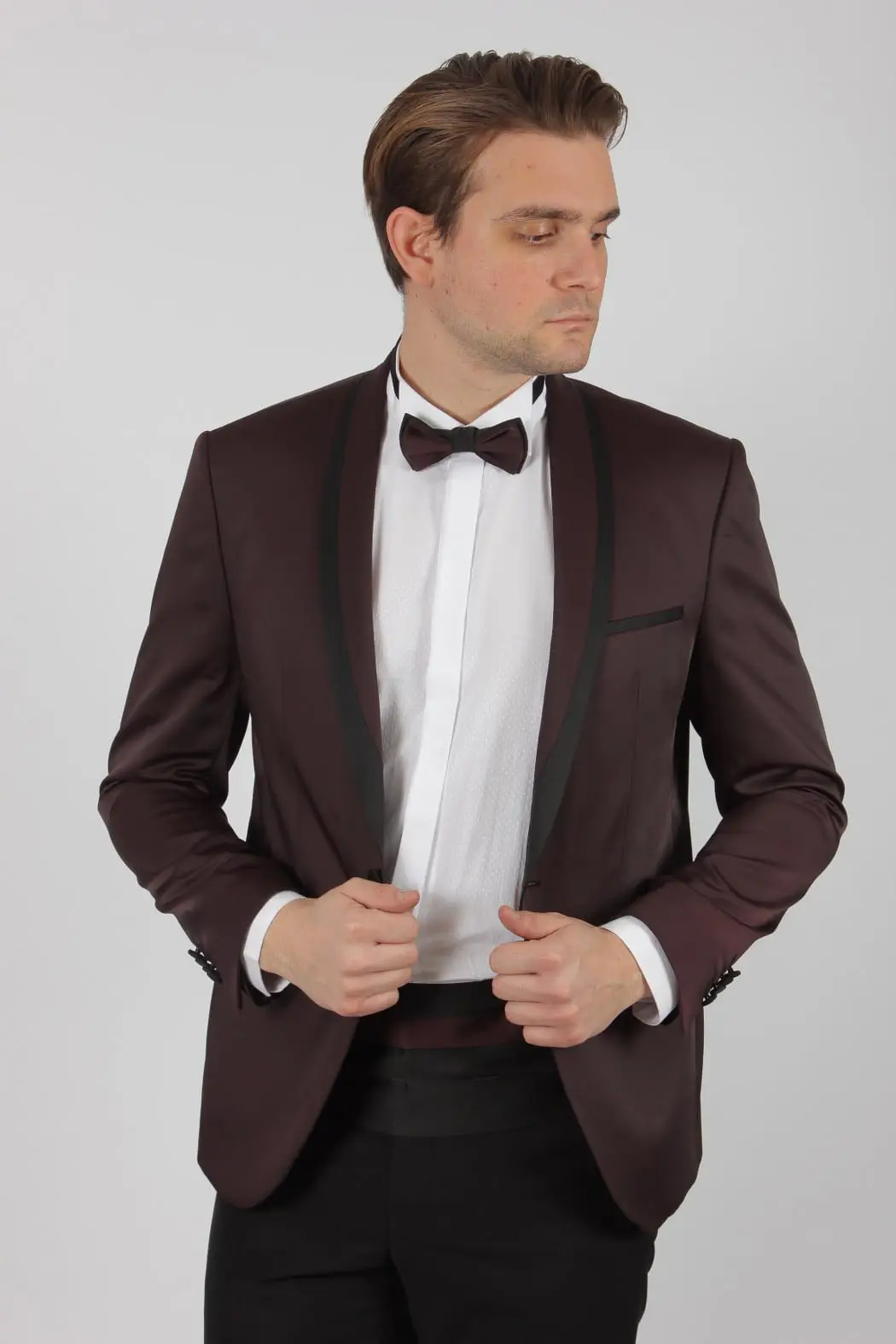 Γαμπριάτικο Κουστούμι Senso Diverso  Γκρενά Slim Fit Στρογγυλό Πέτο 4135-03