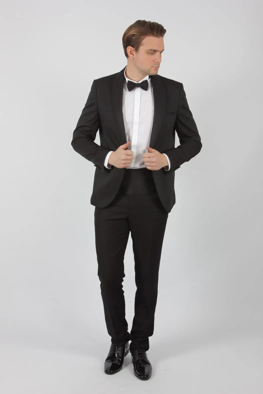 Γαμπράτικο Κουστούμι Μαύρο Slim Fit Στρογγυλό Πέτο 4118-05