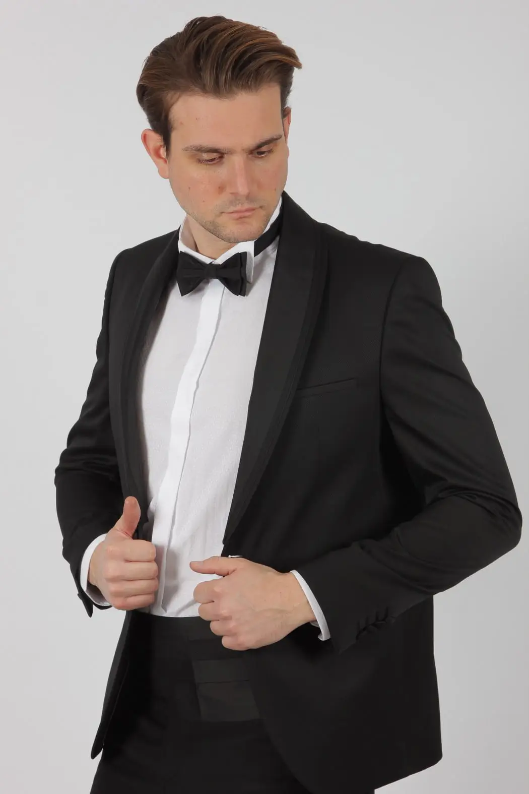Γαμπράτικο Κουστούμι Μαύρο Slim Fit Στρογγυλό Πέτο 4118-05