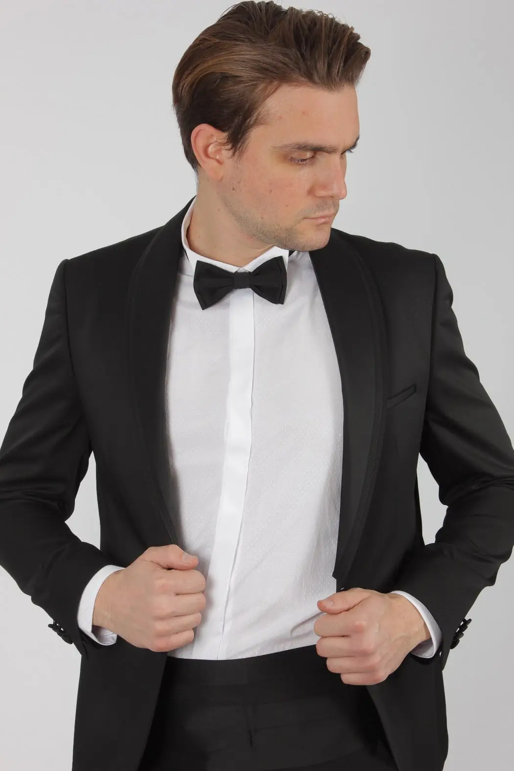 Γαμπράτικο Κουστούμι Μαύρο Slim Fit Στρογγυλό Πέτο 4118-05