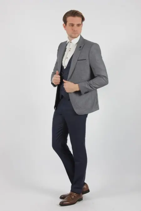 Ανδρικό Γκρι Slim Fit Σακάκι Kapralos Noble 520-04