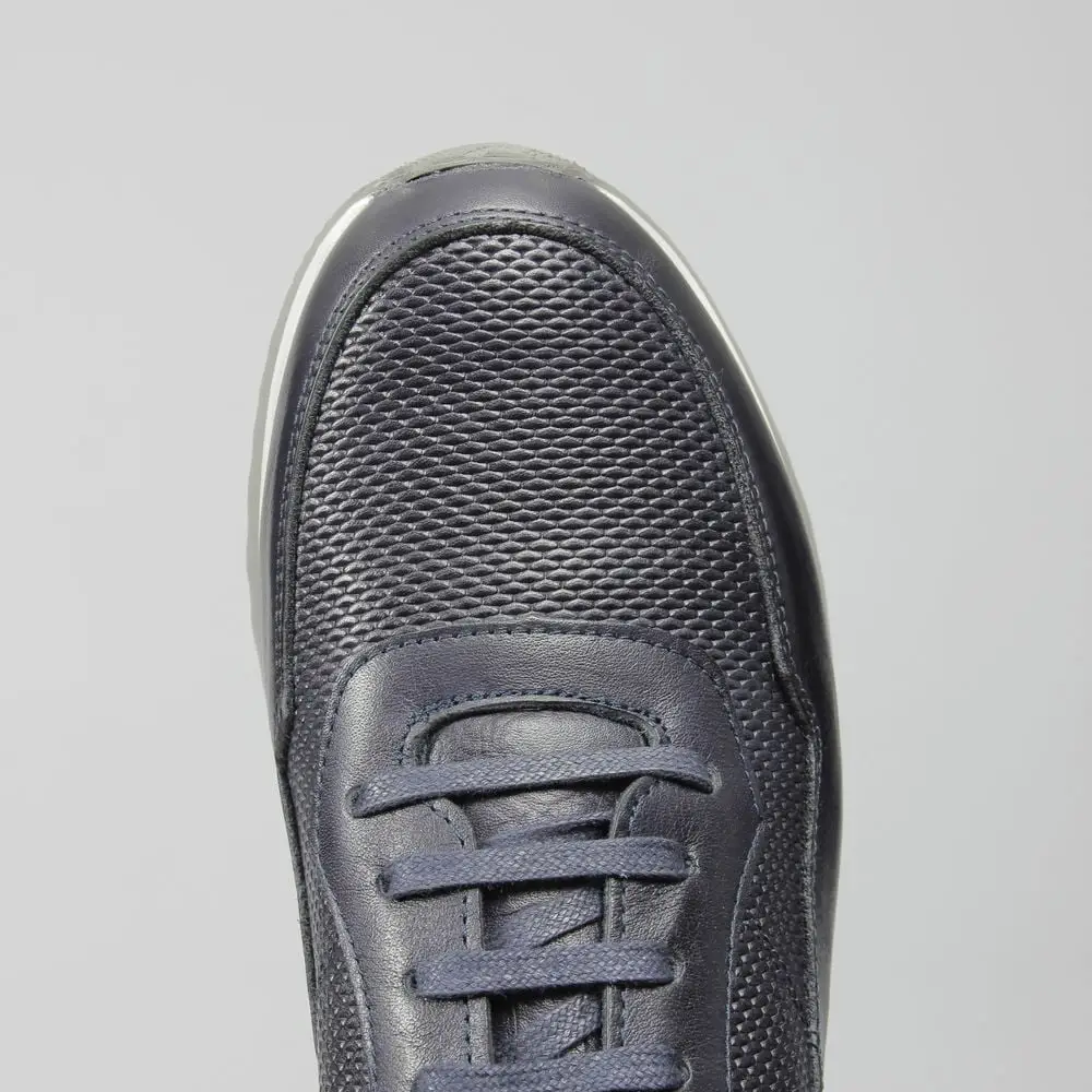 Ανδρικά Δερμάτινα Παπούτσια Sneakers Diamond Pattern Μαύρα C505-3