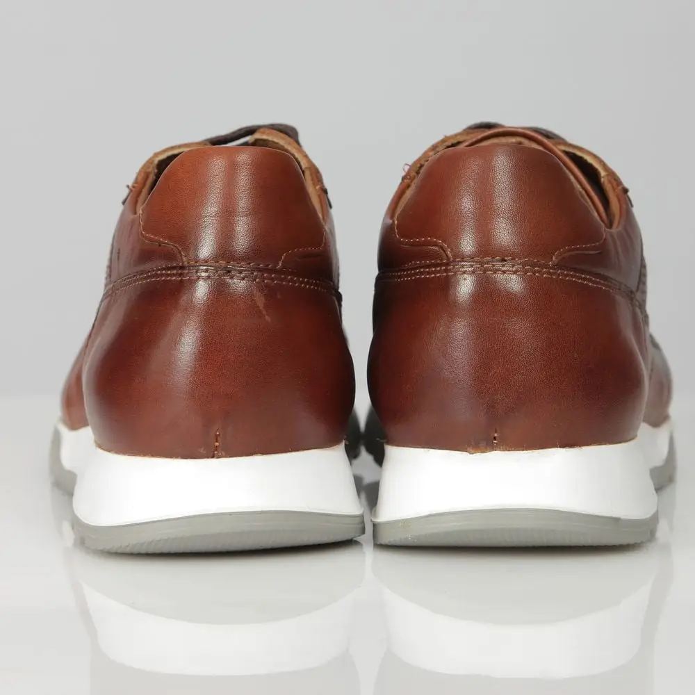 Ανδρικά Δερμάτινα Παπούτσια Sneakers Diamond Pattern Καφέ C505