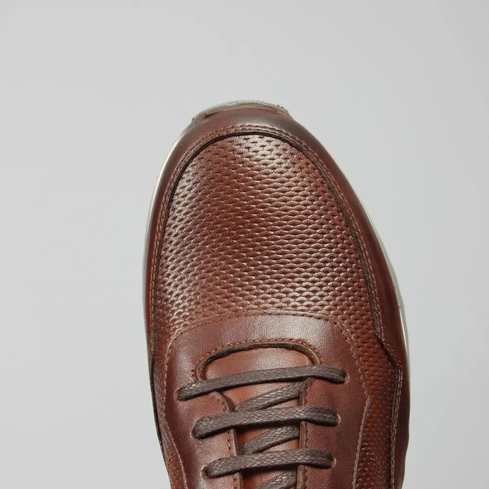 Ανδρικά Δερμάτινα Παπούτσια Sneakers Diamond Pattern Καφέ C505