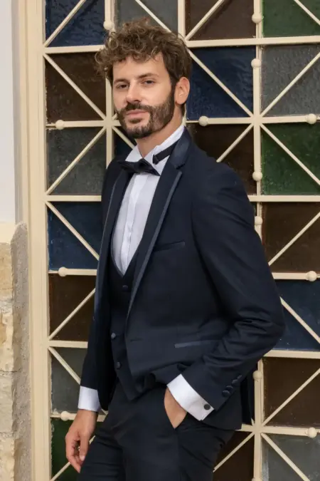 Γαμπριάτικο Slim Fit Κουστούμι Noble Kapralos Μαύρο 785-514-02