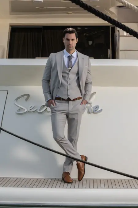 Ανδρικό Κοστούμι Μπεζ Στενή Εφαρμογή Senso Diverso S24-02