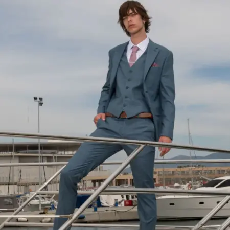 Ανδρικό Κουστούμι Slim Fit Senso Diverso Οινοπνευματί Με Γιλέκο Στενή Γραμμή S24-28