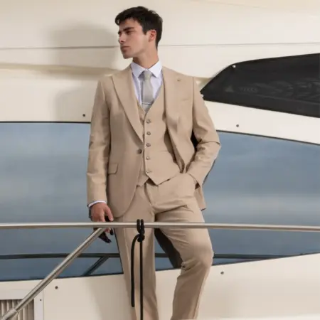 Ανδρικό Κοστούμι Μπεζ Με Γιλέκο Senso Diverso S24-33