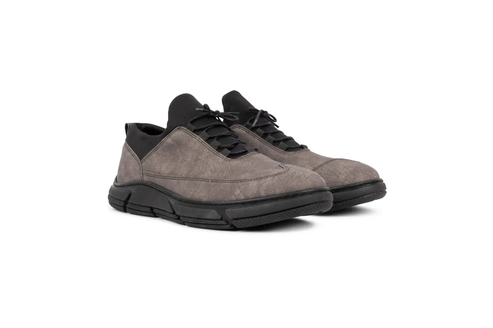 Ανδρικά Δερμάτινα Παπούτσια Suede Sneakers Μαύρο Γκρι 2204
