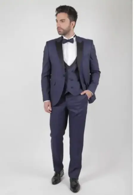 Ανδρικό Κοστούμι Μπλε Σκούρο Μαύρο Πέτο Στενή Γραμμή Kapralos Noble 3503