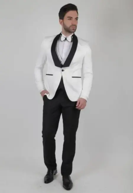 Ανδρικό Κοστούμι Λευκό Μαύρο Πέτο Στενή Γραμμή Kapralos Noble  3505