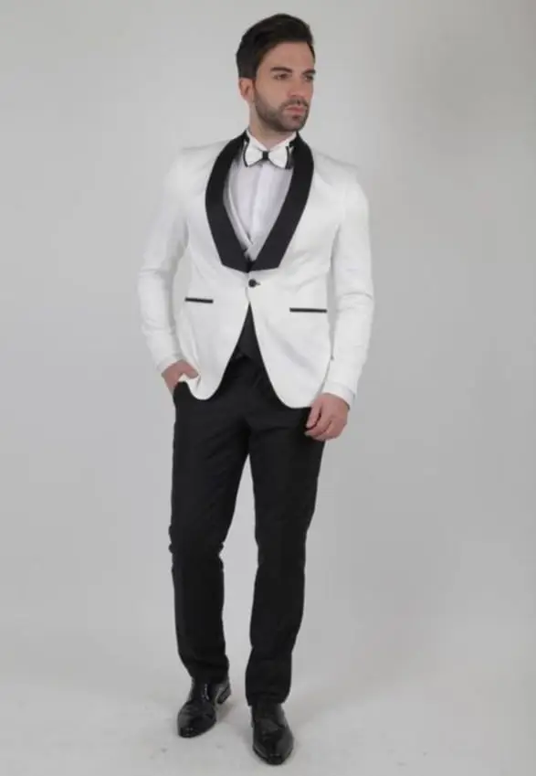 Ανδρικό Κοστούμι Λευκό Μαύρο Πέτο Στενή Γραμμή Kapralos Noble  3505