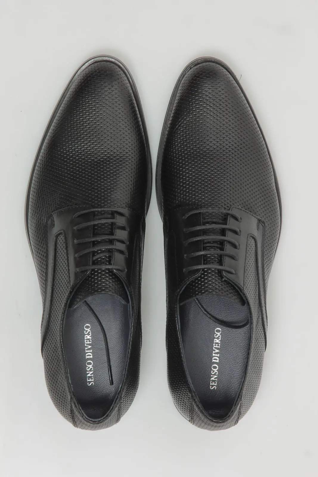 Ανδρικό Παπούτσι Δερμάτινο Derby Diamond Pattern Μαύρο 77555