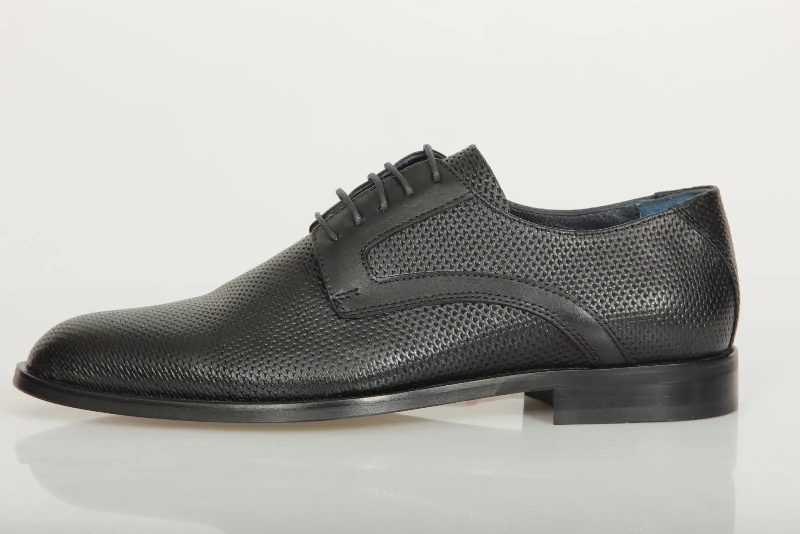 Ανδρικό Παπούτσι Δερμάτινο Derby Diamond Pattern Μαύρο 77555