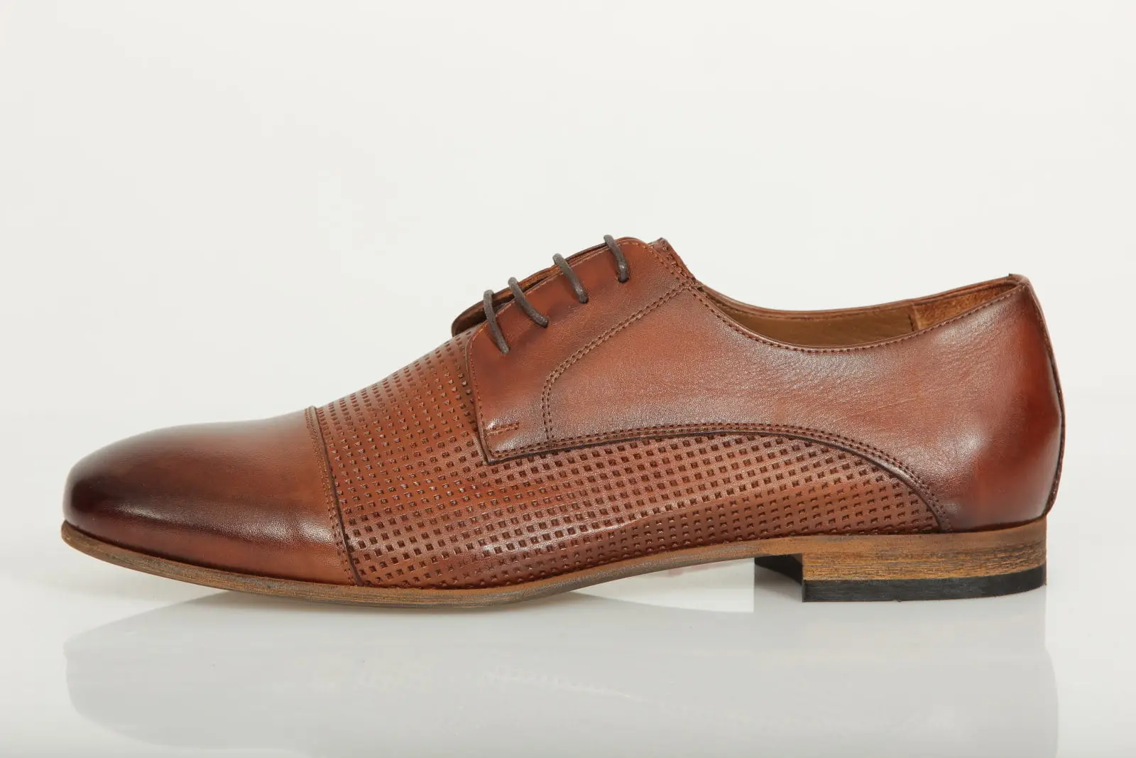 Ανδρικό Δερμάτινο Παπούτσι Derby Diamond Pattern Ταμπά 53409 - Image 2